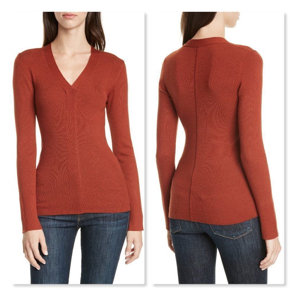 Lewit V-Neck Rib Sweater sz XXL in Rust Henna